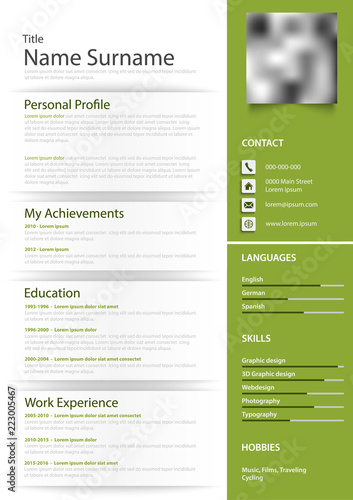 Professional personal resume cv in green design with effects