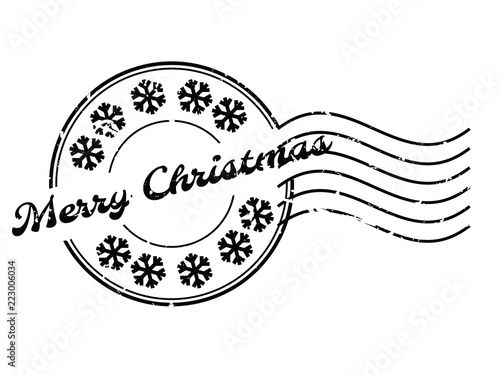 Grunge merry christmass word with sonw flake icon round rubber seal stamp with watermark on white background