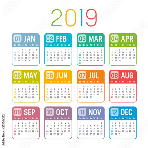 Year 2019 calendar vector template