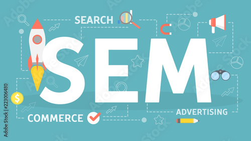 SEM or search engine marketing concept illustration.