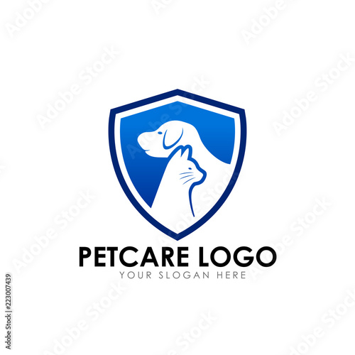 pet care and pet clinic logo design template. cat and dog vector silhouette