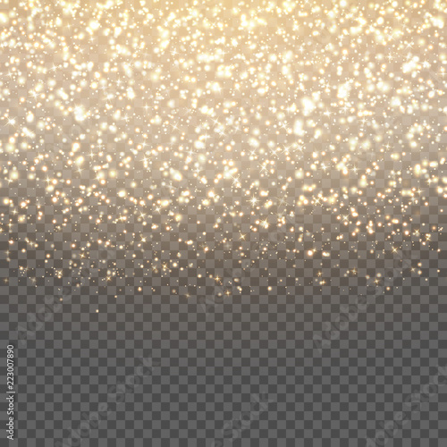 Bright golden sequins fall on a transparent background. Christmas vector illustration