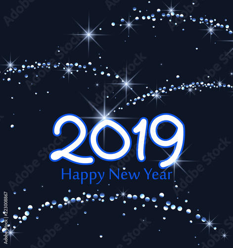 Merry Christmas card, 2019 Happy New Year background. String Lights. Cheerful party and celebration