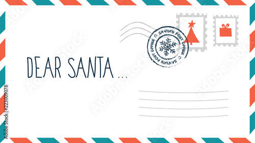 Dear Santa christmas letter in envelope with stamp