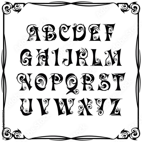A set of letters of the Latin alphabet of the original style, which is associated with brush strokes	