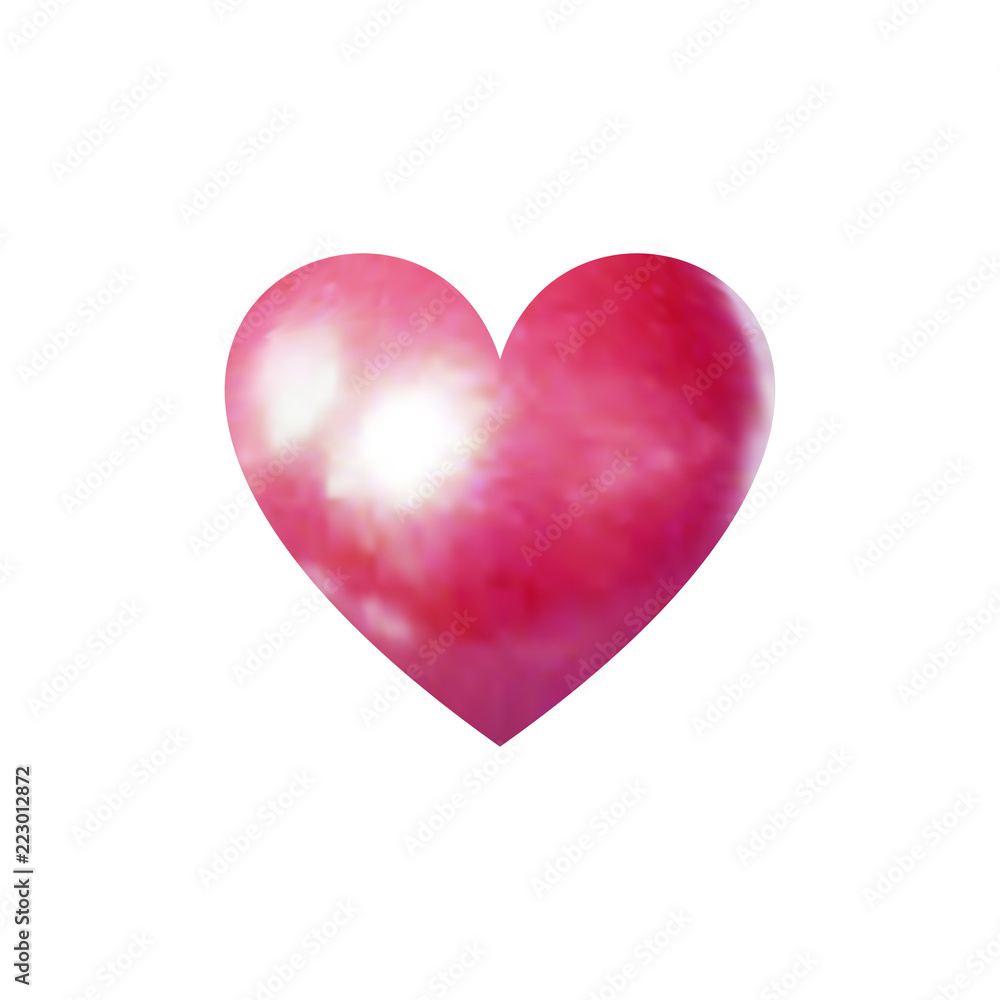 Vector 3D Pearly Heart, Bright Pink Love Symbol Isolated.