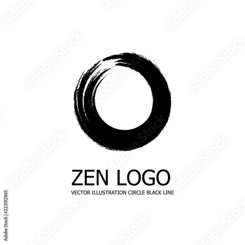 Vector Zen Circle Logo, Enso, Round Brush Stroke, Black and White.