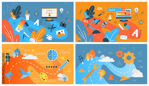 Abstract web development set with graphic design