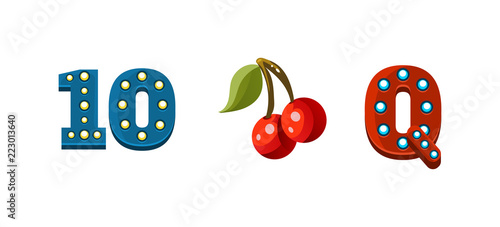 Slot machine symbols, game user interface elements for computer or mobile games vector Illustration