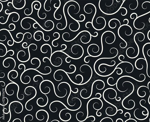 Retro seamless wave lines pattern.Curl outline art decoration ornament swirl shapes for textile,fabric,tracery or tile background.Classic elegant antique texture design.Ornate deluxe seamless pattern.