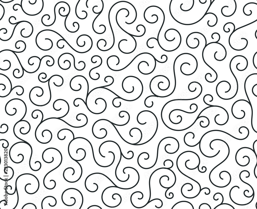 Retro seamless wave lines pattern.Curl outline art decoration ornament swirl shapes for textile,fabric,tracery or tile background.Classic elegant antique texture design.Ornate deluxe seamless pattern. Retro seamless wave lines pattern.Curl outline art decoration ornament swirl shapes for textile,fabric,tracery or tile background.Classic elegant antique texture design.Ornate deluxe seamless pattern.