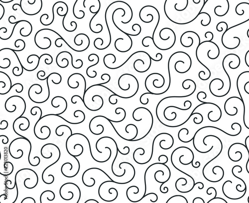 Retro seamless wave lines pattern.Curl outline art decoration ornament swirl shapes for textile,fabric,tracery or tile background.Classic elegant antique texture design.Ornate deluxe seamless pattern.