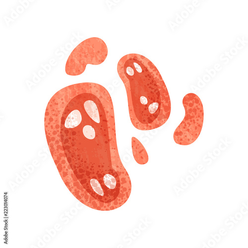 Red oval-shaped bacterias. Healthcare and medicine theme. Flat vector illustration with texture
