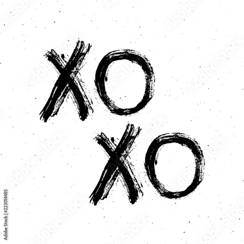 XOXO brush lettering sign, Grunge calligraphic hugs and kisses Phrase, Internet slang abbreviation XOXO symbols, vector illustration isolated on white background