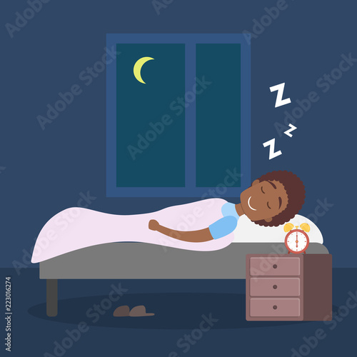 Man sleeping at night in her bed