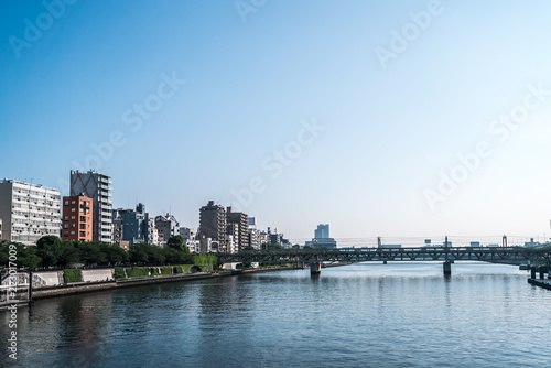 TOKYO  JAPAN - June 22  2018  Tokyo Railway bridge and blue sky.