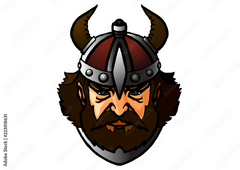 Viking.the face of the harsh helmet.a bearded warrior in a horned helmet.