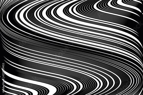 Abstract pattern.  Texture with wavy, billowy lines. Optical art background. Wave design black and white.