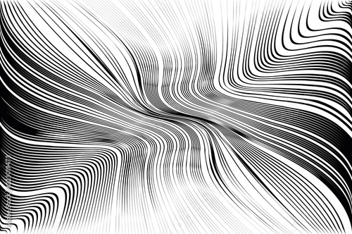 Abstract pattern.  Texture with wavy, billowy lines. Optical art background. Wave design black and white.