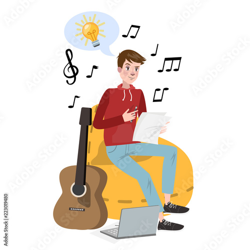 Man writing lyrics for song