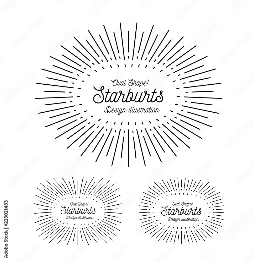 Fototapeta premium Sunbursts frame set. Oval shape. Vector illustration on white