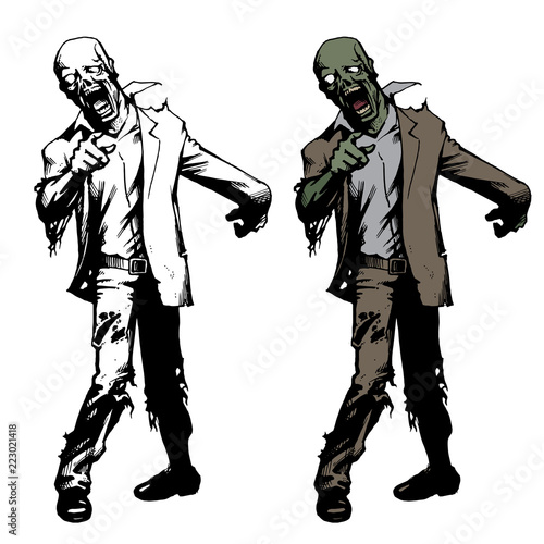 Hand Drawn Graphic Style Attacking Zombie Set