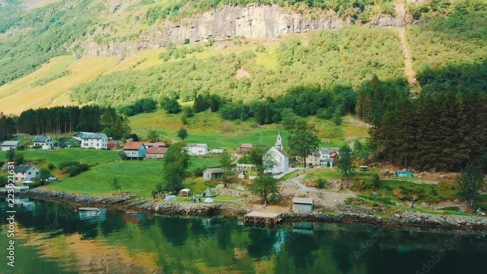 Aerial landscape view mountain river Norway, in summer sunny day free time with blue sky, Drone 4K Video Aerial landscape view mountain river Norway, in summer sunny day free time with blue sky, Drone 4K Video