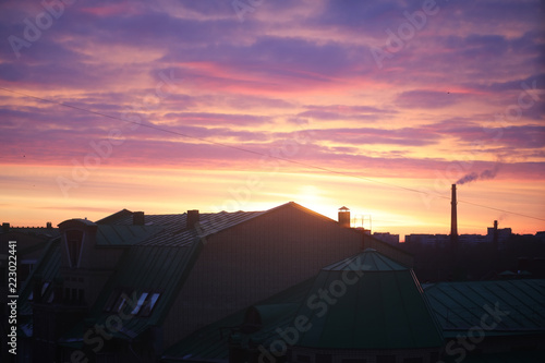 Bright colorful pink northern dawn in morning