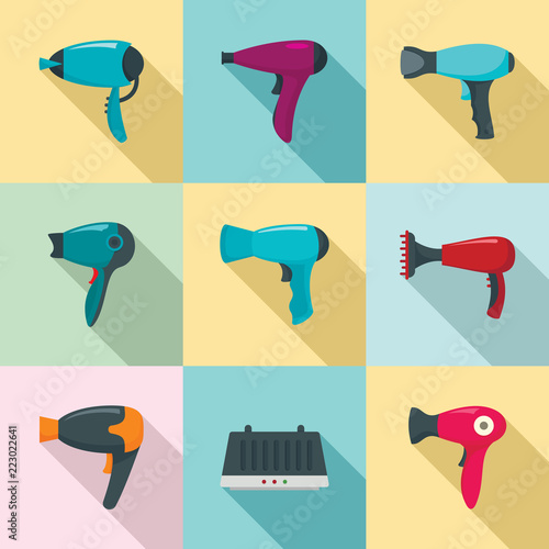 Dryer icon set. Flat set of dryer vector icons for web design