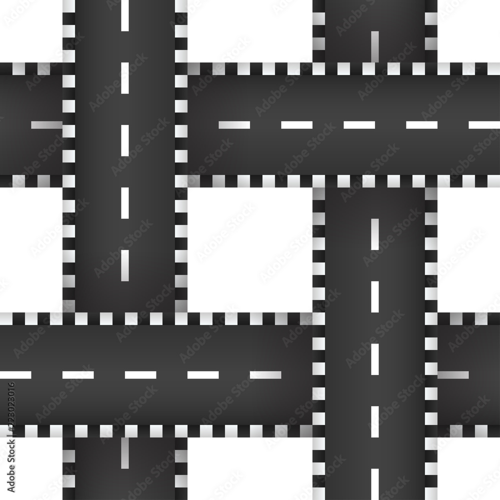 Crossroad seamless pattern. Top view from above on highway. Roadmap vector illustration. Road background. Crossroad seamless pattern. Top view from above on highway. Roadmap vector illustration. Road background.