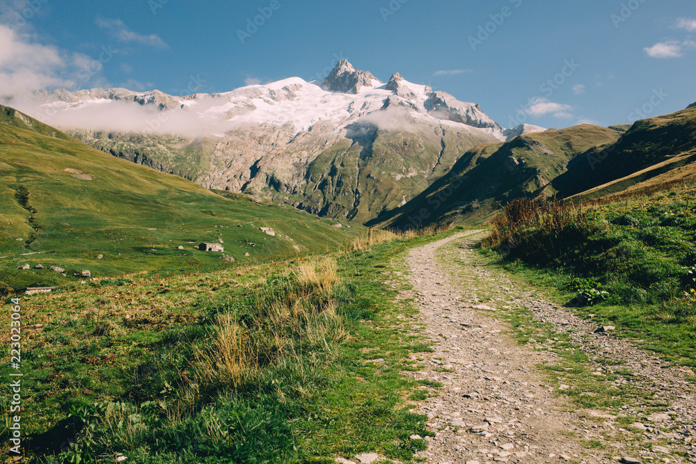 mountain landscape, alpine nature, near Chapieux, hiking tour around Mont Blanc mountain landscape, alpine nature, near Chapieux, hiking tour around Mont Blanc