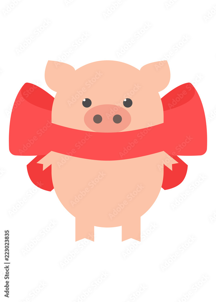 Pig with a red bow. Sweet pig. Cartoon, vector Pig with a red bow. Sweet pig. Cartoon, vector