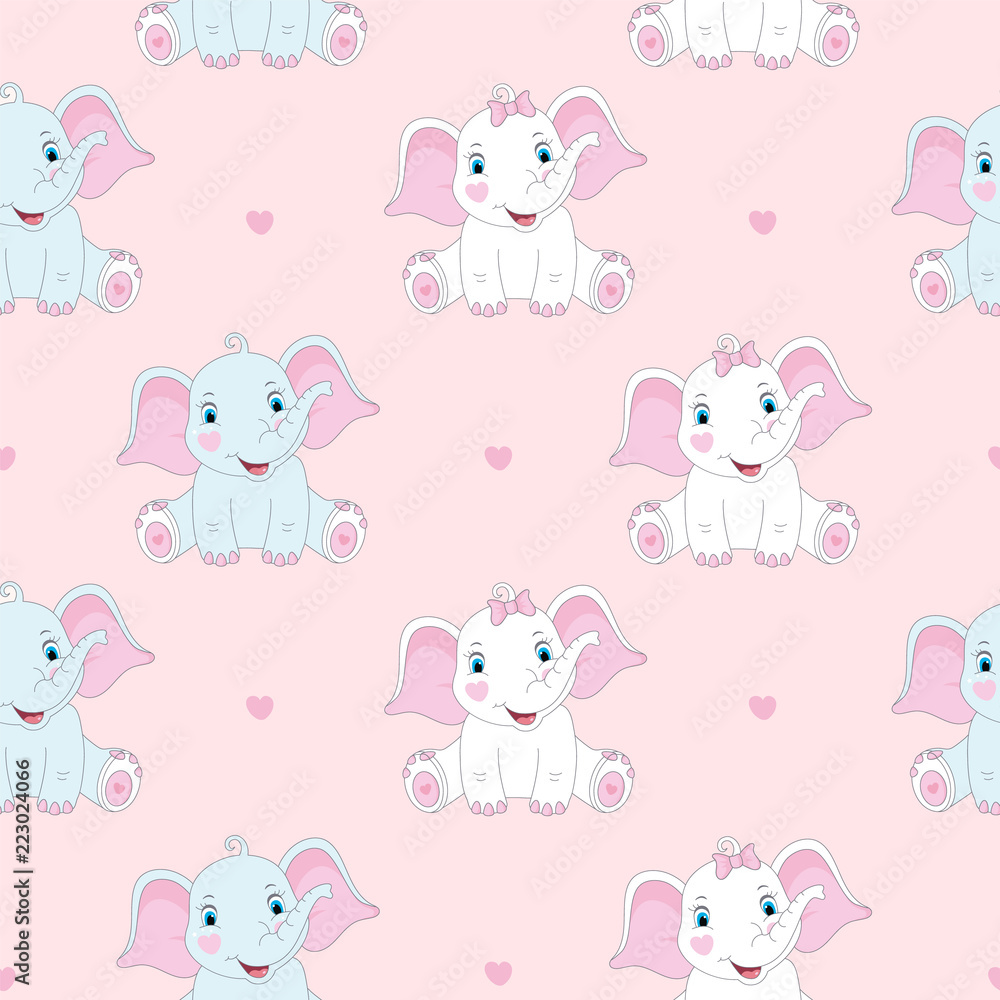 Seamless pattern with cute elephants. Baby print. Vector illustration