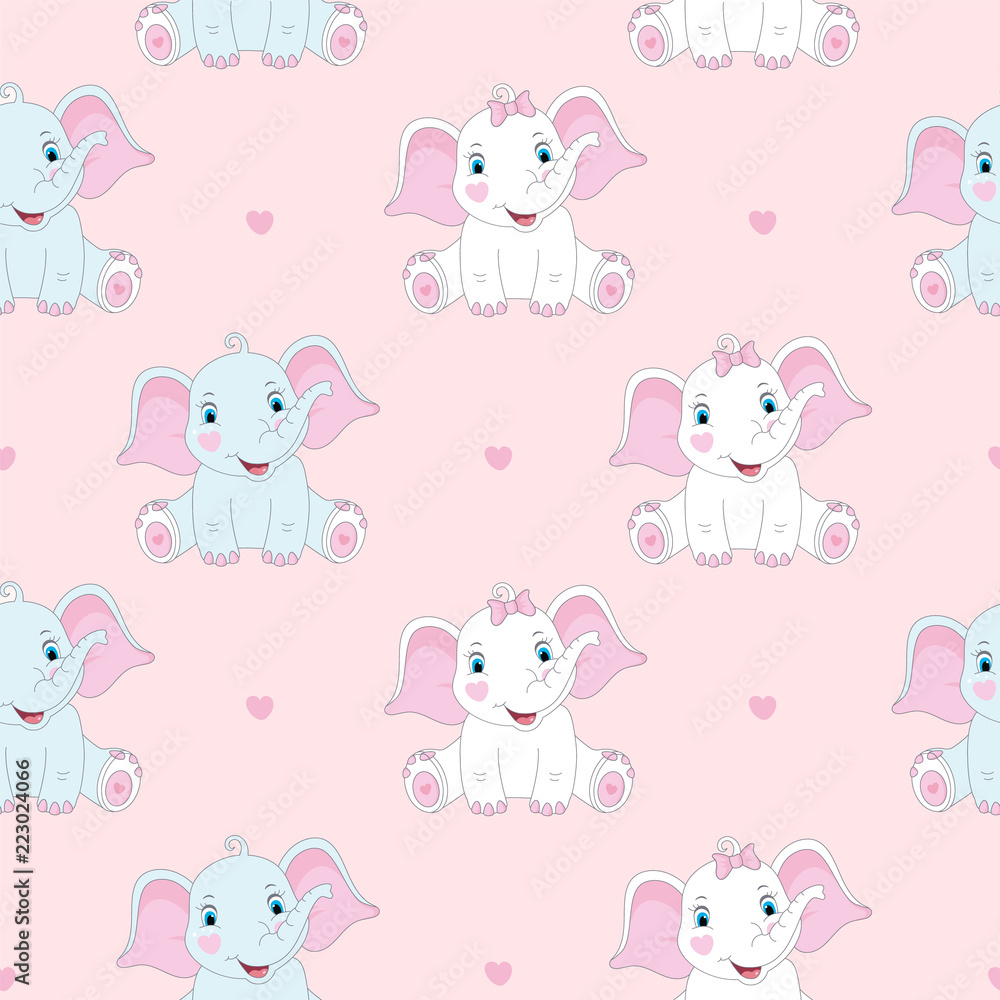 Obraz premium Seamless pattern with cute elephants. Baby print. Vector illustration