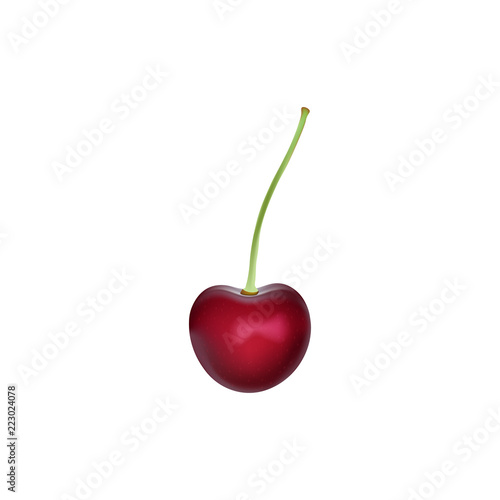 Cherry Realistic 3d Vector. Ripe Red Cherry Berries. Detailed 3d Illustration Isolated On White. Design Element For Web Or Print Packaging.
