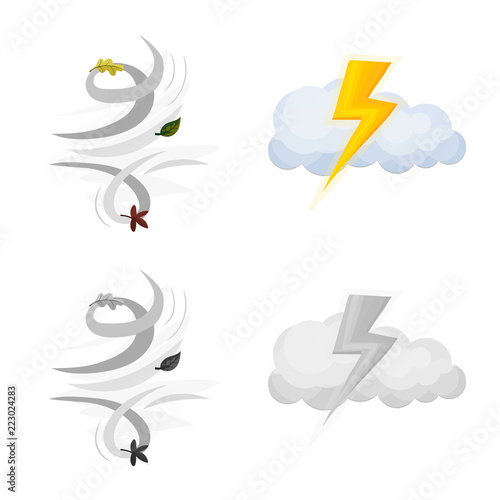 Vector illustration of weather and climate sign. Collection of weather and cloud stock vector illustration.