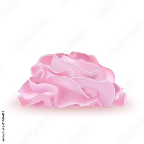 Pink whipped cream for ice cream, yogurt, cupcake, cake. Detailed 3d Illustration Isolated On White. Design Element For Web Or Print Packaging.