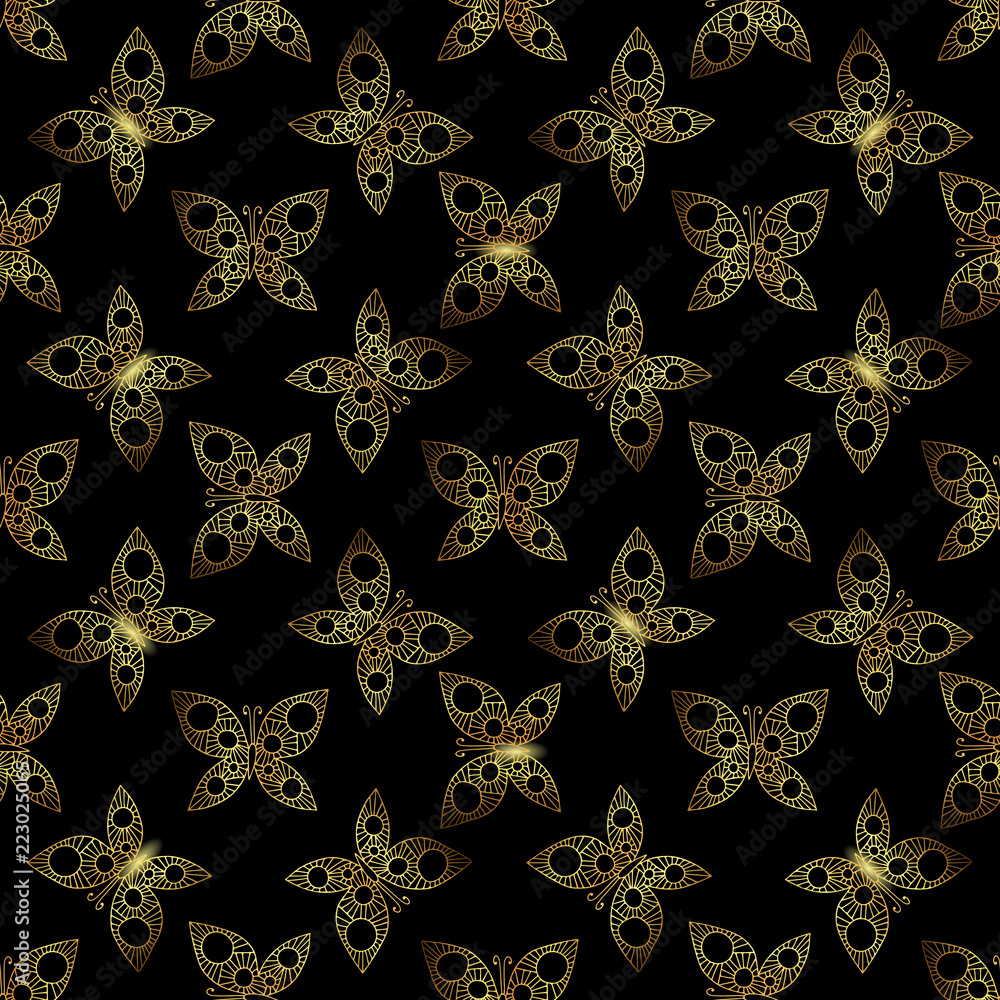 Fototapeta premium Seamless background with gold beauyiful butterfly