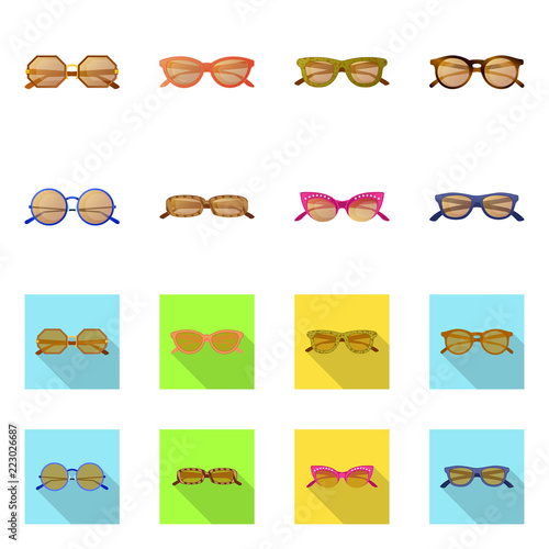 Vector design of glasses and sunglasses symbol. Set of glasses and accessory stock vector illustration.
