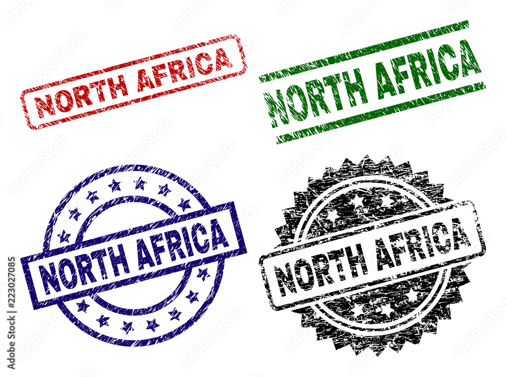 NORTH AFRICA seal imprints with corroded surface. Black, green,red,blue vector rubber prints of NORTH AFRICA label with corroded style. Rubber seals with round, rectangle, medallion shapes. NORTH AFRICA seal imprints with corroded surface. Black, green,red,blue vector rubber prints of NORTH AFRICA label with corroded style. Rubber seals with round, rectangle, medallion shapes.