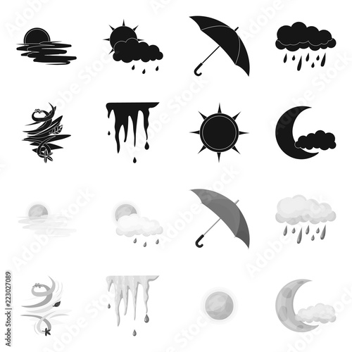 Vector illustration of weather and climate symbol. Set of weather and cloud vector icon for stock.