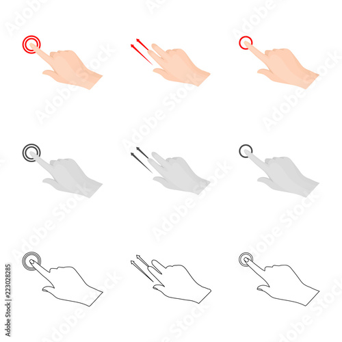 Vector illustration of touchscreen and hand icon. Collection of touchscreen and touch stock vector illustration.