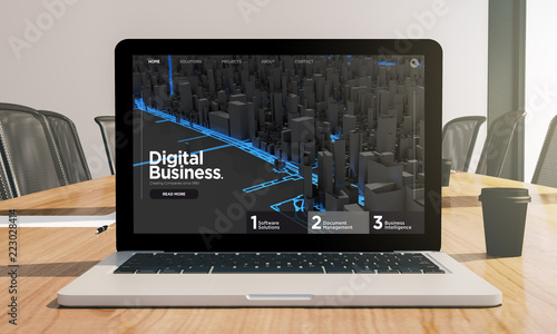 digital business screen laptop on conference room mockup