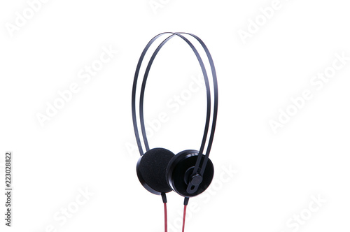 Black headphones isolated on white background.