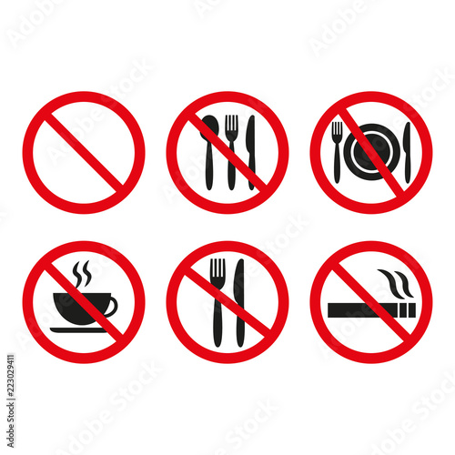 No food and no smoking signs on white background.