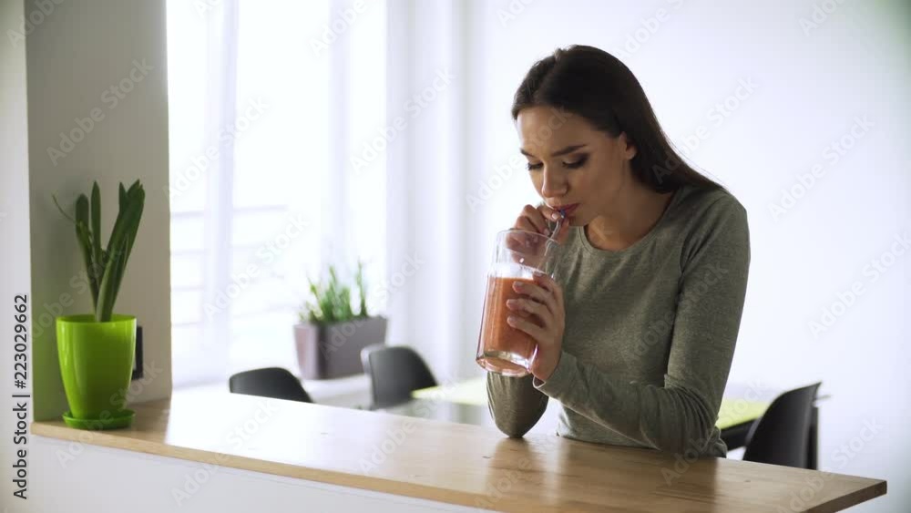 Healthy Nutrition. Woman Drinking Detox Smoothies Cocktail Healthy Nutrition. Woman Drinking Detox Smoothies Cocktail