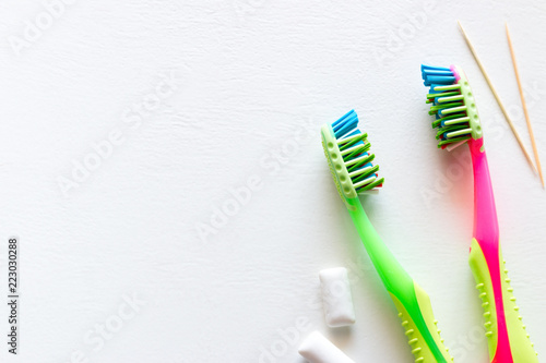 Means for hygiene of a mouth on a white background with a place for the text