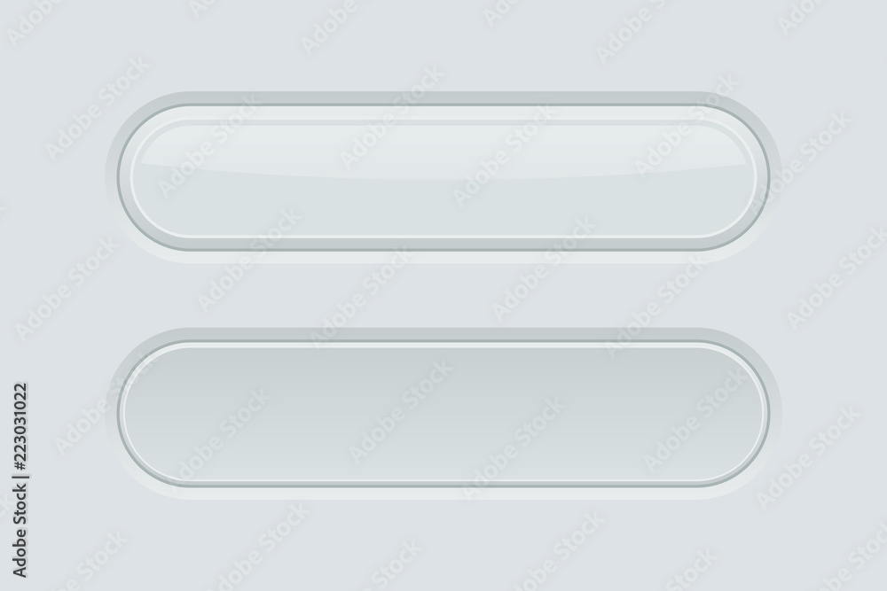 White rectangle buttons. Normal and pushed. 3d web interface elements White rectangle buttons. Normal and pushed. 3d web interface elements