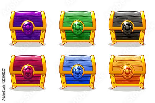 Closed colored wooden chest For Ui Game, vector GUI