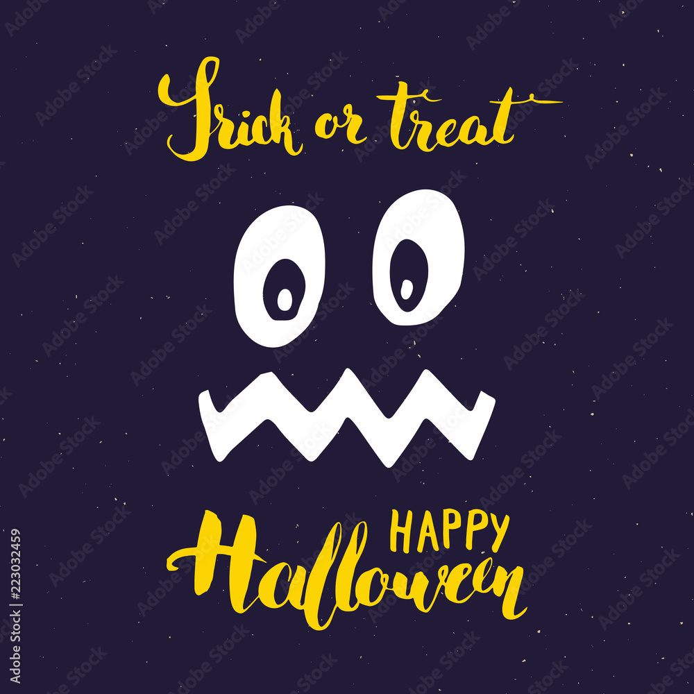 Fototapeta premium Halloween greeting card. Lettering calligraphy sign and hand drawn elements, party invitation or holiday banner design vector illustration